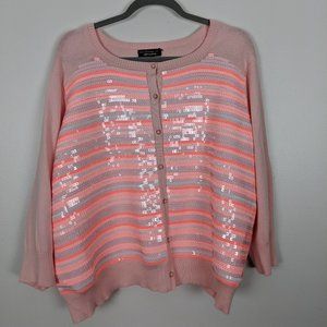 LE Isaac Mizrahi Sequin Stripe Cardigan 3x